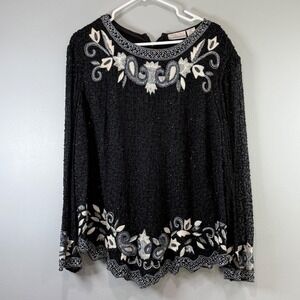 Drapers & Damons 2X Black Silk Beaded Embroidered Evening Blouse Top whimsigoth
